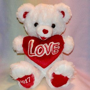 2017 * DAN DEE  PLUSH WHITE TEDDY * HOLDING A RED  HEART * 20 IN * CUTE *